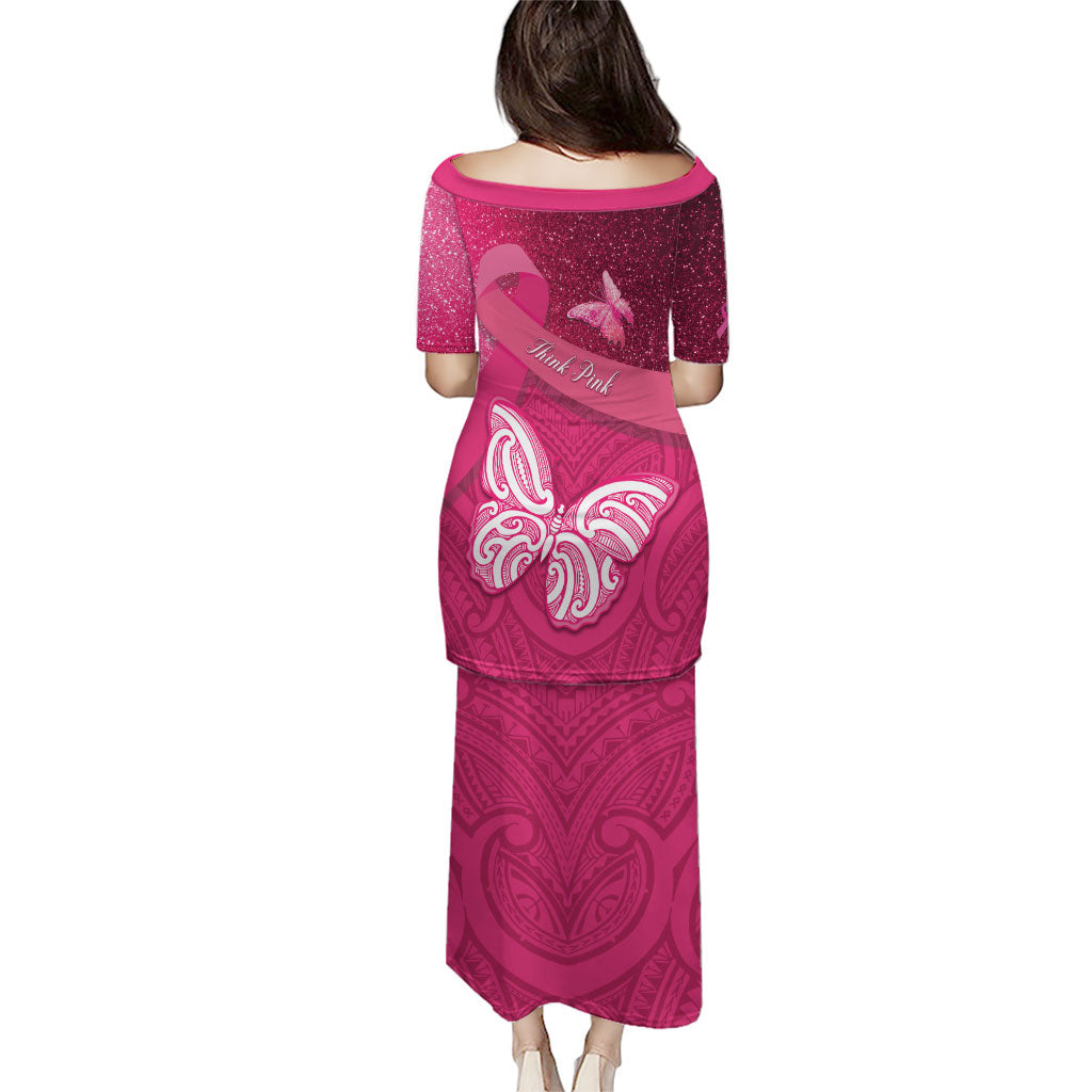New Zealand Breast Cancer Awareness Puletasi Pink Ribbon Butterfly Maori Pattern LT22 - Polynesian Pride