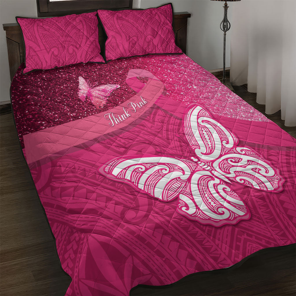 New Zealand Breast Cancer Awareness Quilt Bed Set Pink Ribbon Butterfly Maori Pattern LT22 Pink - Polynesian Pride