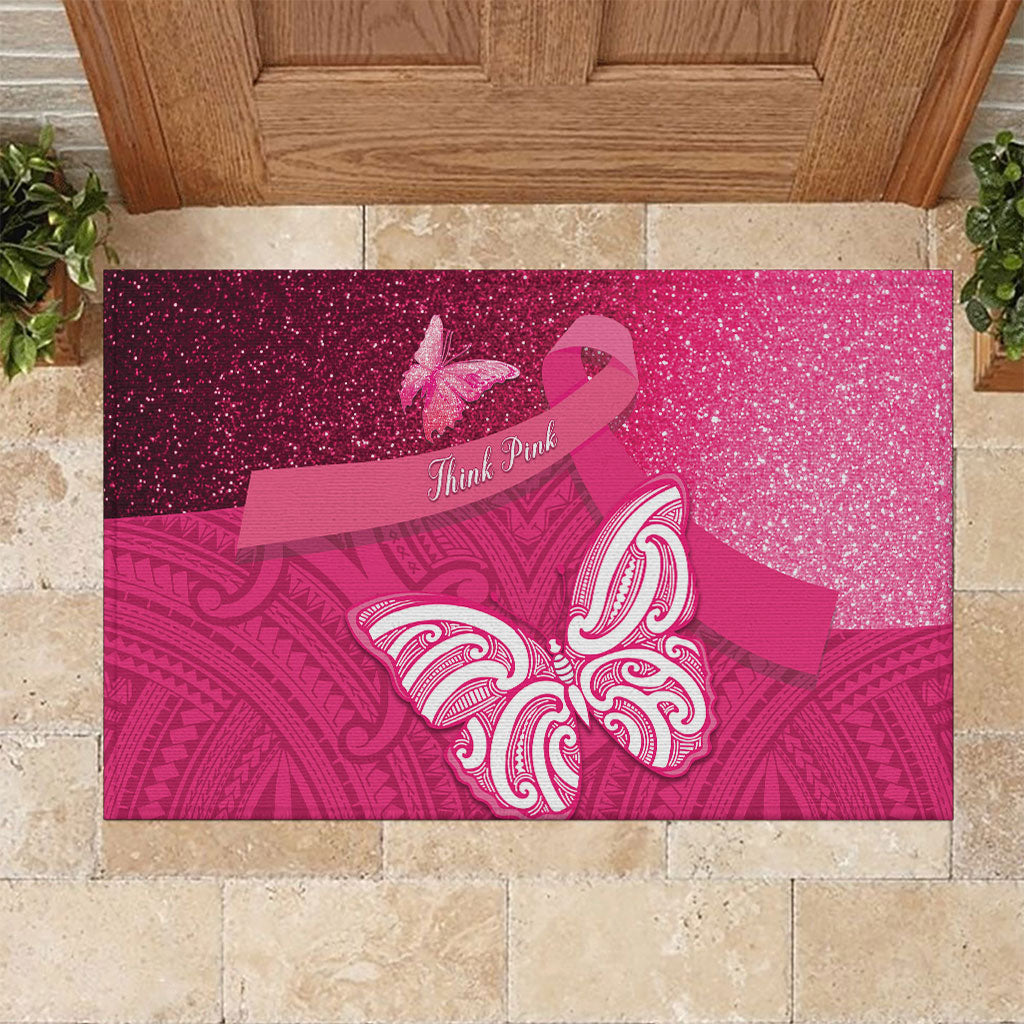 New Zealand Breast Cancer Awareness Rubber Doormat Pink Ribbon Butterfly Maori Pattern LT22 Pink - Polynesian Pride