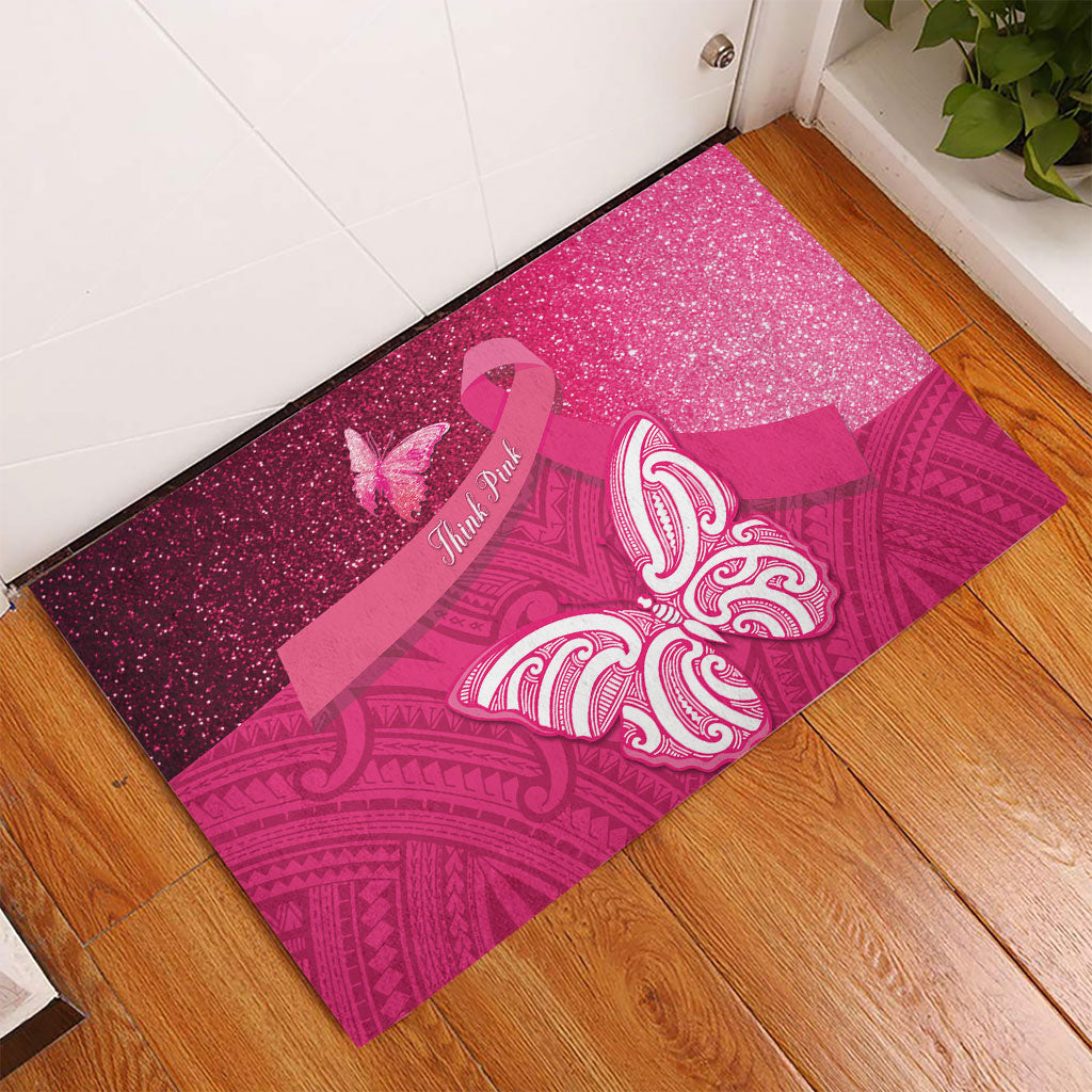 New Zealand Breast Cancer Awareness Rubber Doormat Pink Ribbon Butterfly Maori Pattern LT22 - Polynesian Pride