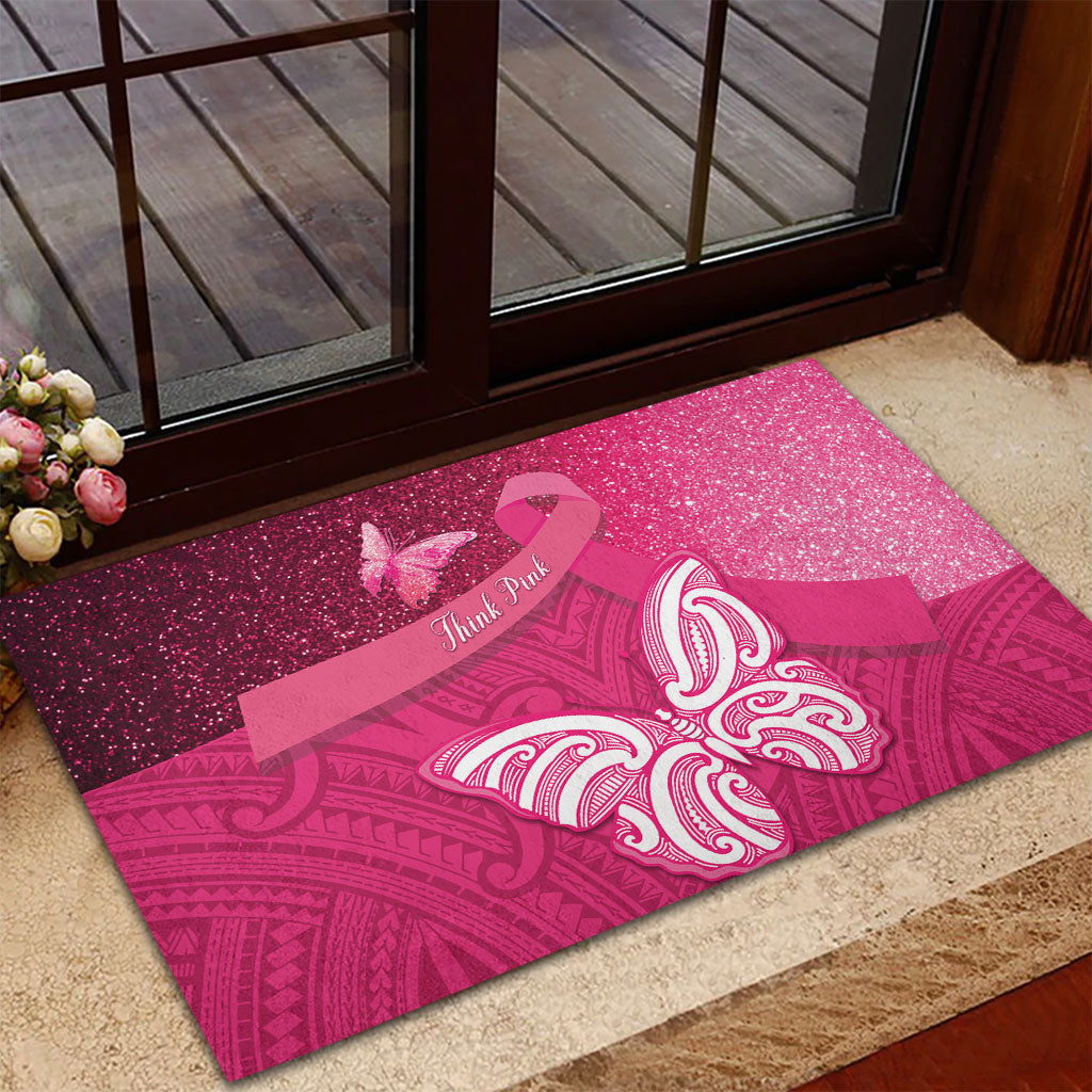 New Zealand Breast Cancer Awareness Rubber Doormat Pink Ribbon Butterfly Maori Pattern LT22 - Polynesian Pride