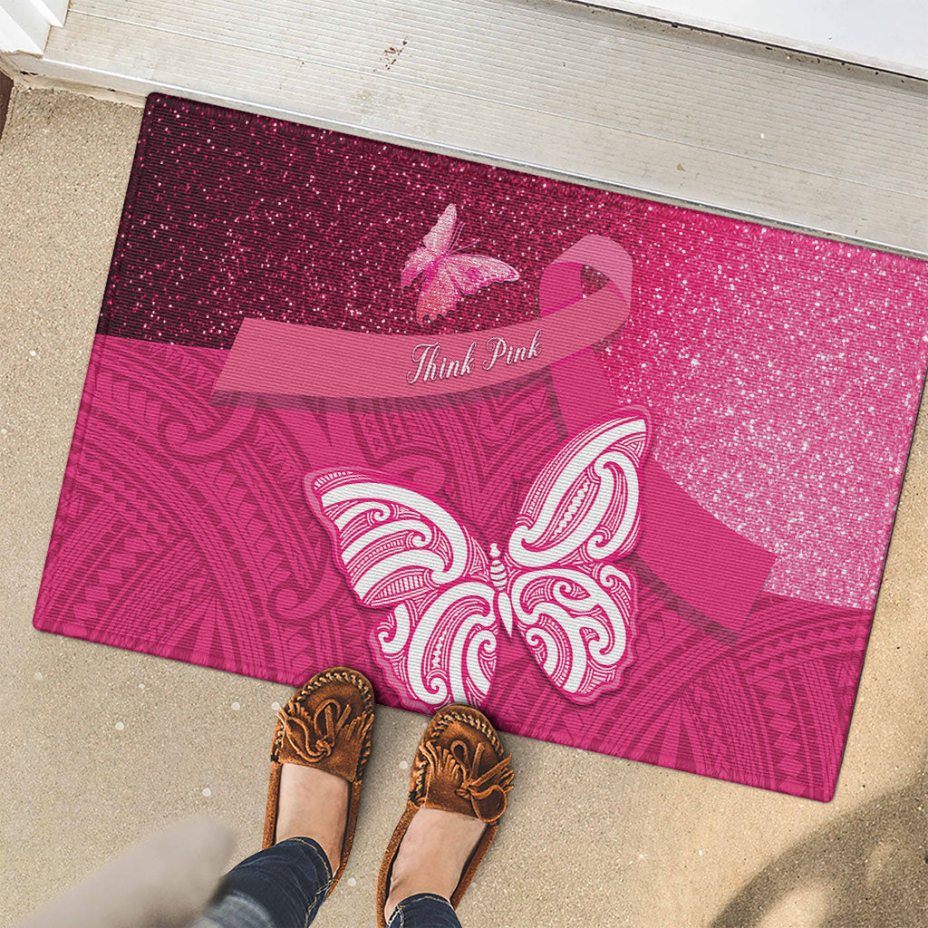 New Zealand Breast Cancer Awareness Rubber Doormat Pink Ribbon Butterfly Maori Pattern LT22 - Polynesian Pride