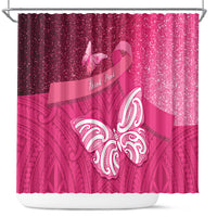 New Zealand Breast Cancer Awareness Shower Curtain Pink Ribbon Butterfly Maori Pattern LT22 Pink - Polynesian Pride