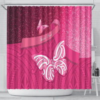 New Zealand Breast Cancer Awareness Shower Curtain Pink Ribbon Butterfly Maori Pattern LT22 - Polynesian Pride