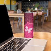 New Zealand Breast Cancer Awareness Skinny Tumbler Pink Ribbon Butterfly Maori Pattern
