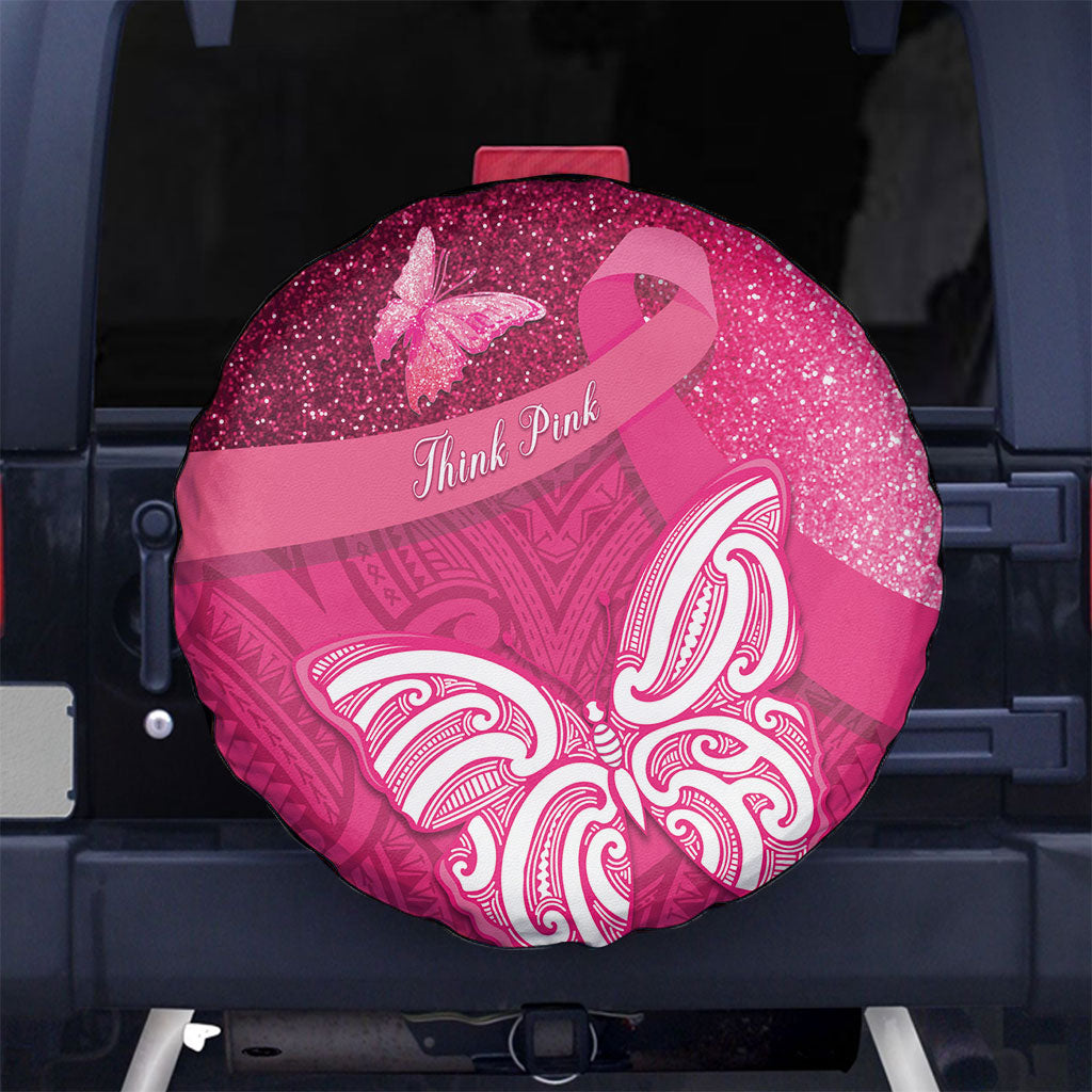 New Zealand Breast Cancer Awareness Spare Tire Cover Pink Ribbon Butterfly Maori Pattern