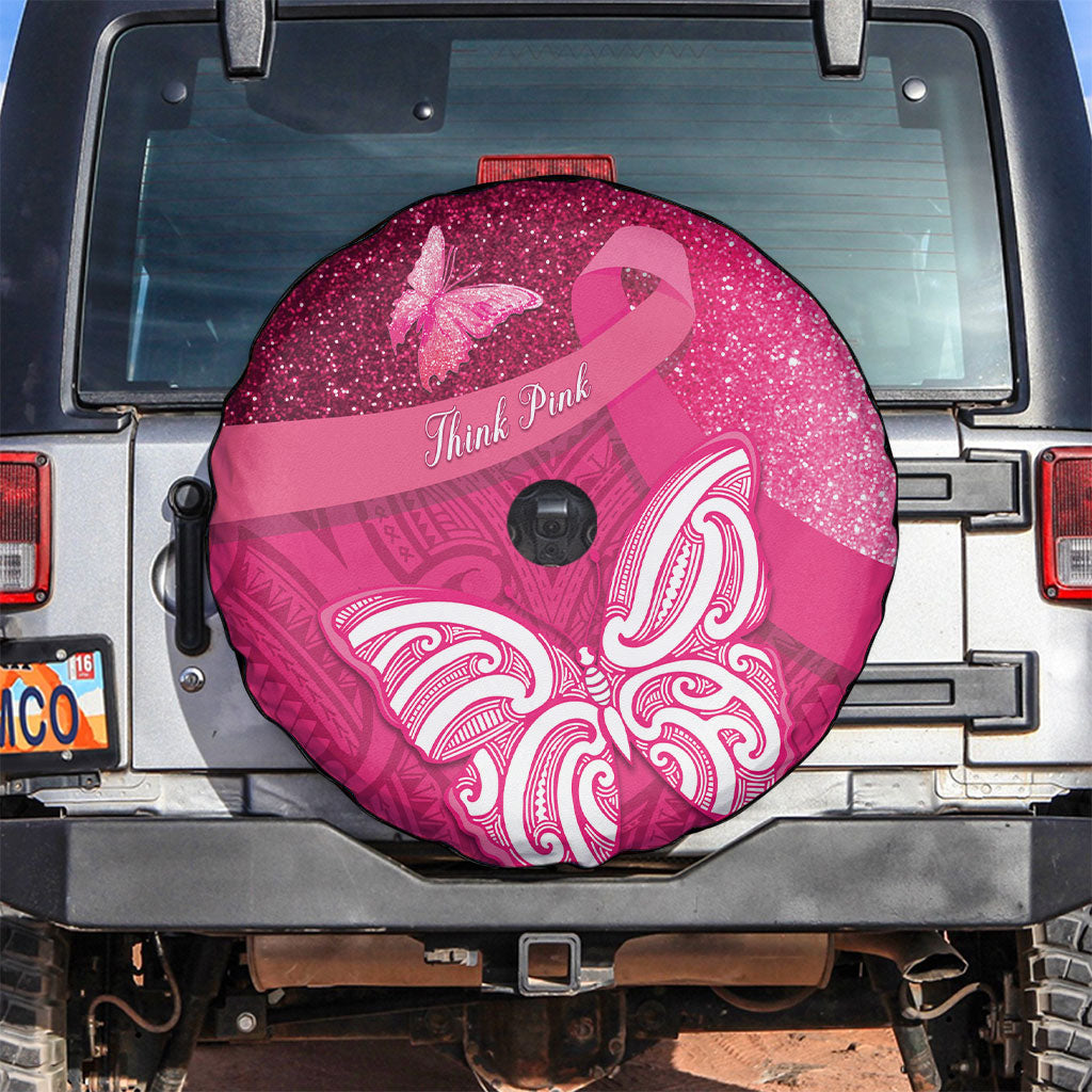 New Zealand Breast Cancer Awareness Spare Tire Cover Pink Ribbon Butterfly Maori Pattern