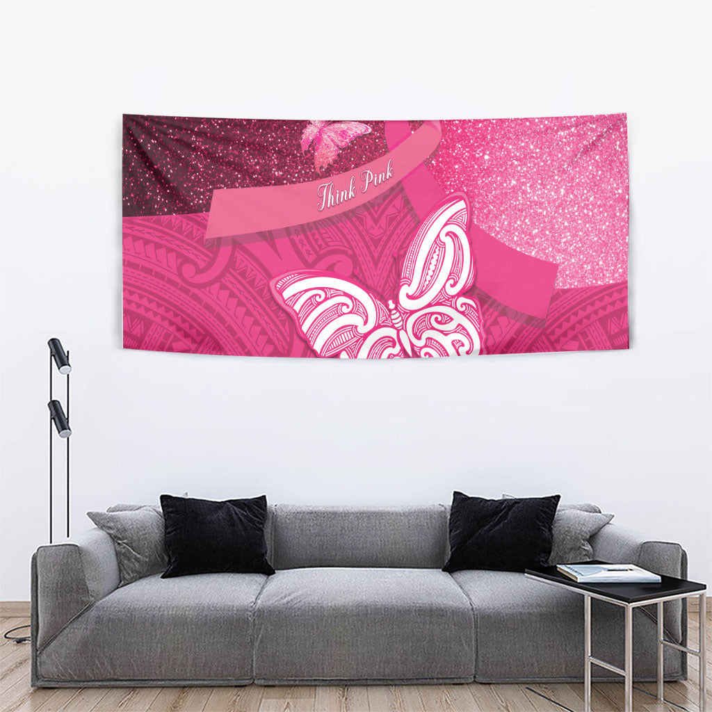 New Zealand Breast Cancer Awareness Tapestry Pink Ribbon Butterfly Maori Pattern