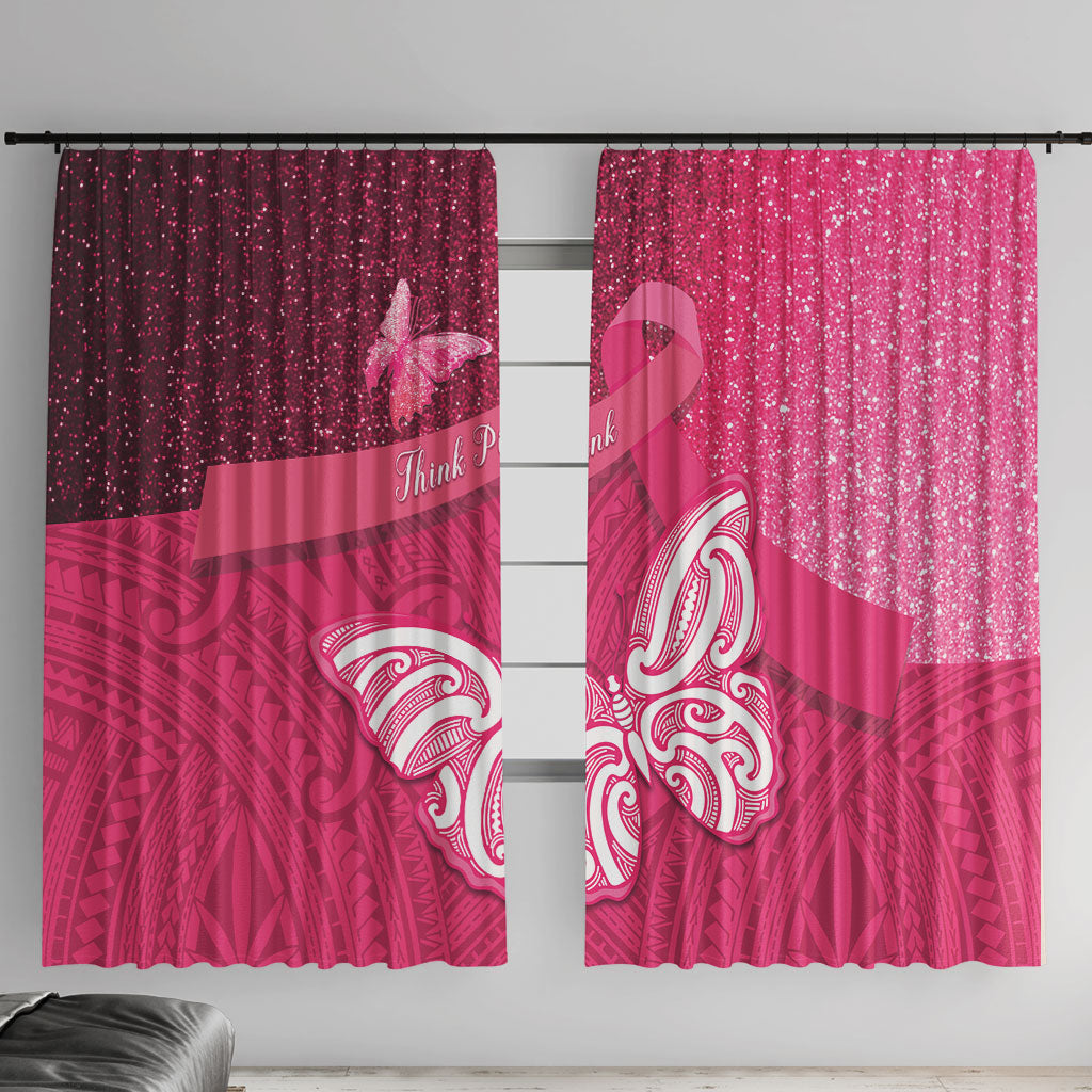 New Zealand Breast Cancer Awareness Window Curtain Pink Ribbon Butterfly Maori Pattern LT22 With Hooks Pink - Polynesian Pride