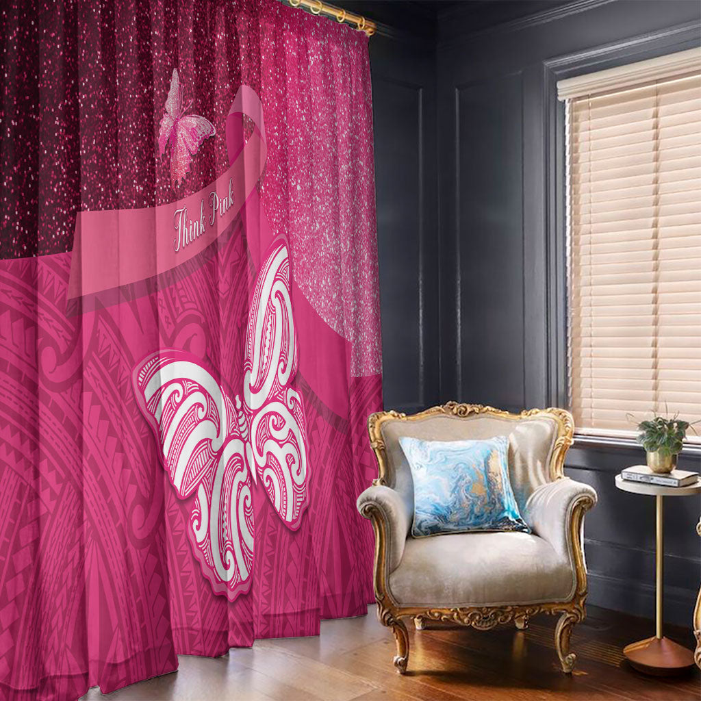 New Zealand Breast Cancer Awareness Window Curtain Pink Ribbon Butterfly Maori Pattern LT22 - Polynesian Pride