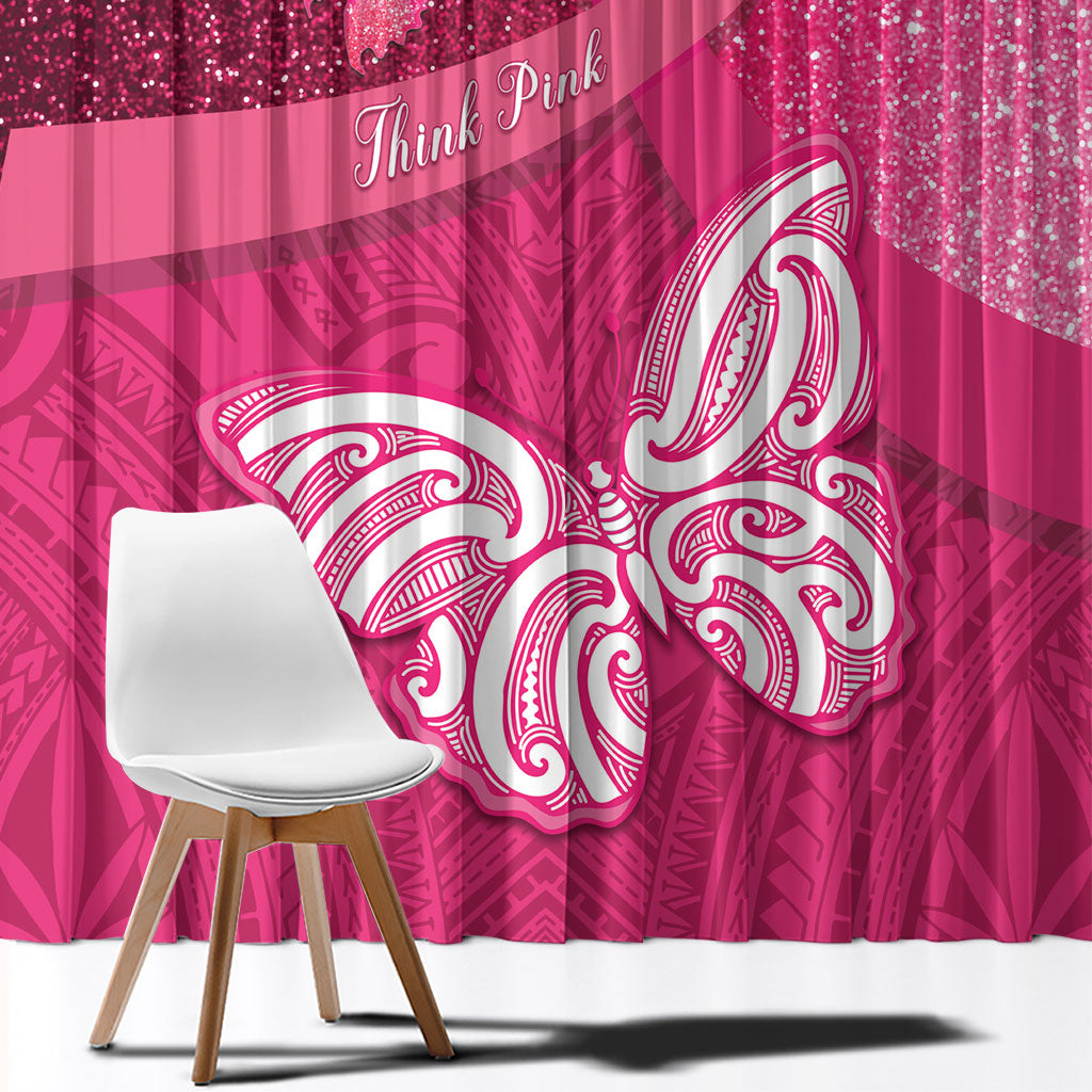 New Zealand Breast Cancer Awareness Window Curtain Pink Ribbon Butterfly Maori Pattern LT22 - Polynesian Pride