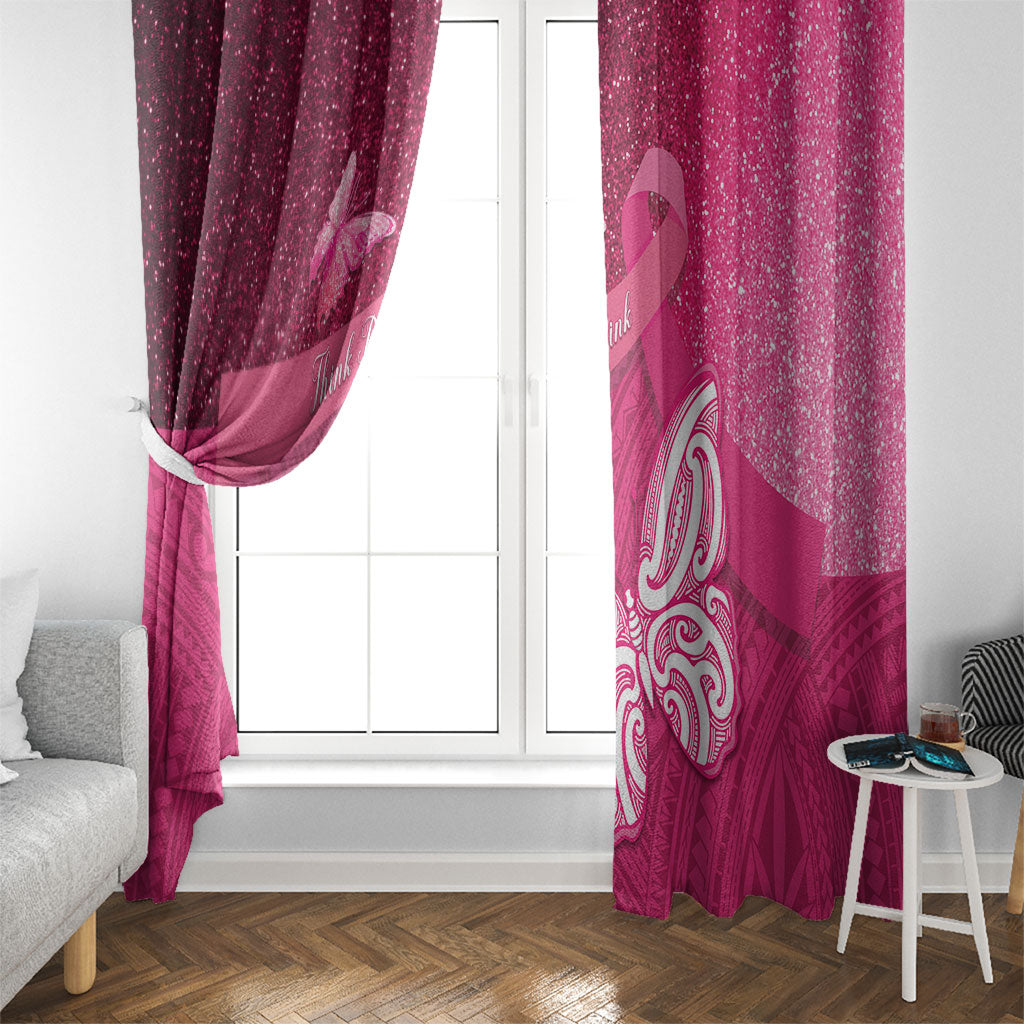 New Zealand Breast Cancer Awareness Window Curtain Pink Ribbon Butterfly Maori Pattern LT22 - Polynesian Pride
