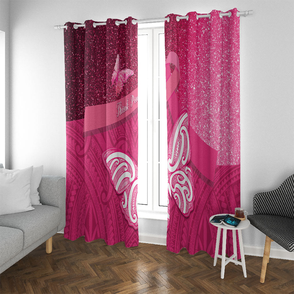 New Zealand Breast Cancer Awareness Window Curtain Pink Ribbon Butterfly Maori Pattern LT22 With Grommets Pink - Polynesian Pride