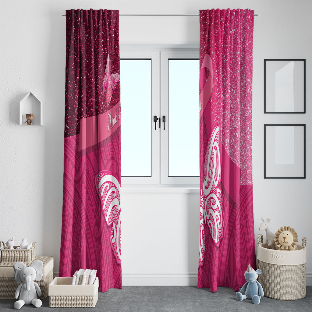 New Zealand Breast Cancer Awareness Window Curtain Pink Ribbon Butterfly Maori Pattern LT22 - Polynesian Pride