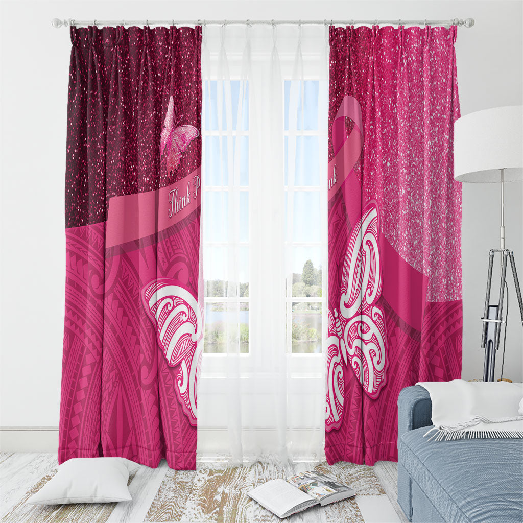 New Zealand Breast Cancer Awareness Window Curtain Pink Ribbon Butterfly Maori Pattern LT22 - Polynesian Pride