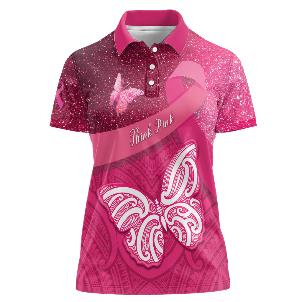 New Zealand Breast Cancer Awareness Women Polo Shirt Pink Ribbon Butterfly Maori Pattern