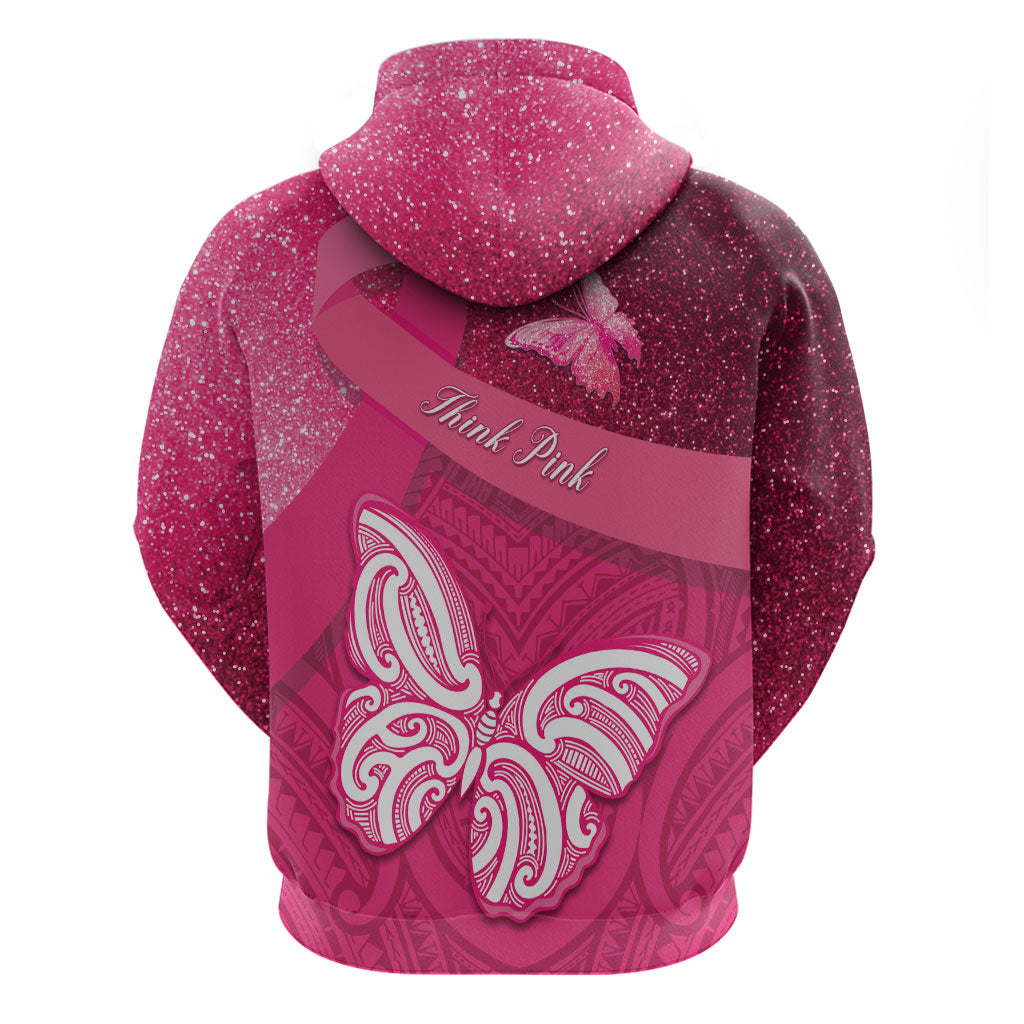 New Zealand Breast Cancer Awareness Zip Hoodie Pink Ribbon Butterfly Maori Pattern