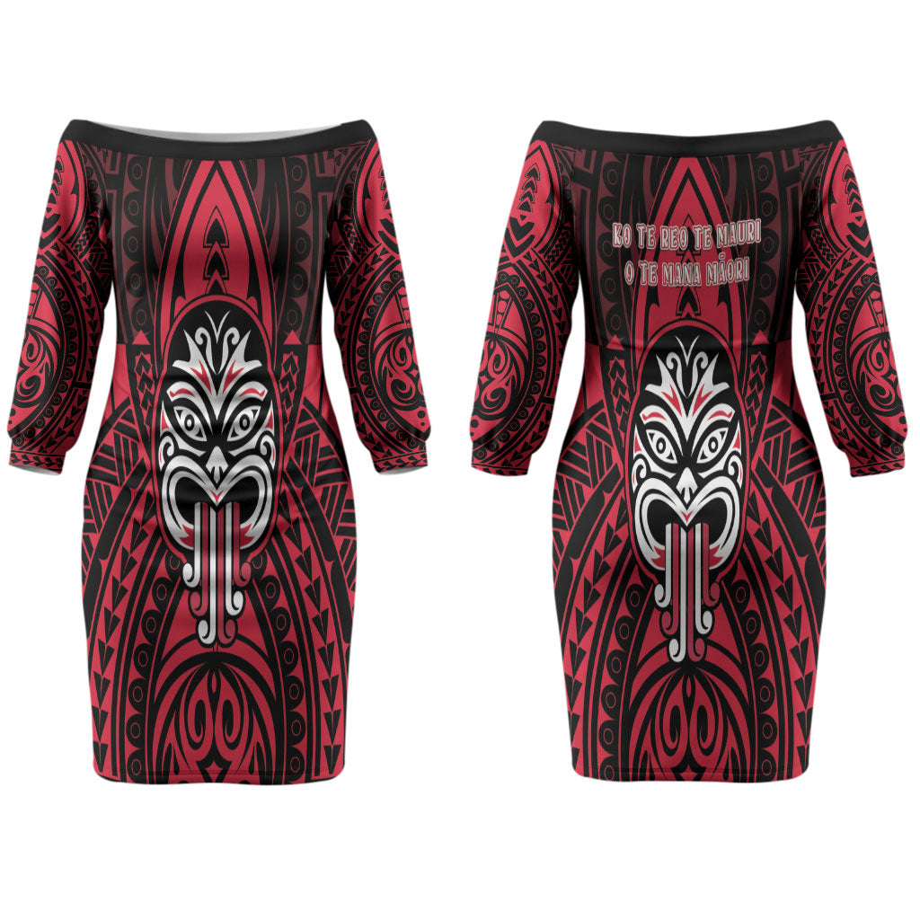 New Zealand Maori Language Week Couples Matching Off The Shoulder Long Sleeve Dress and Hawaiian Shirt Te Wiki O Te Reo Maori Hei Tiki LT22 - Polynesian Pride