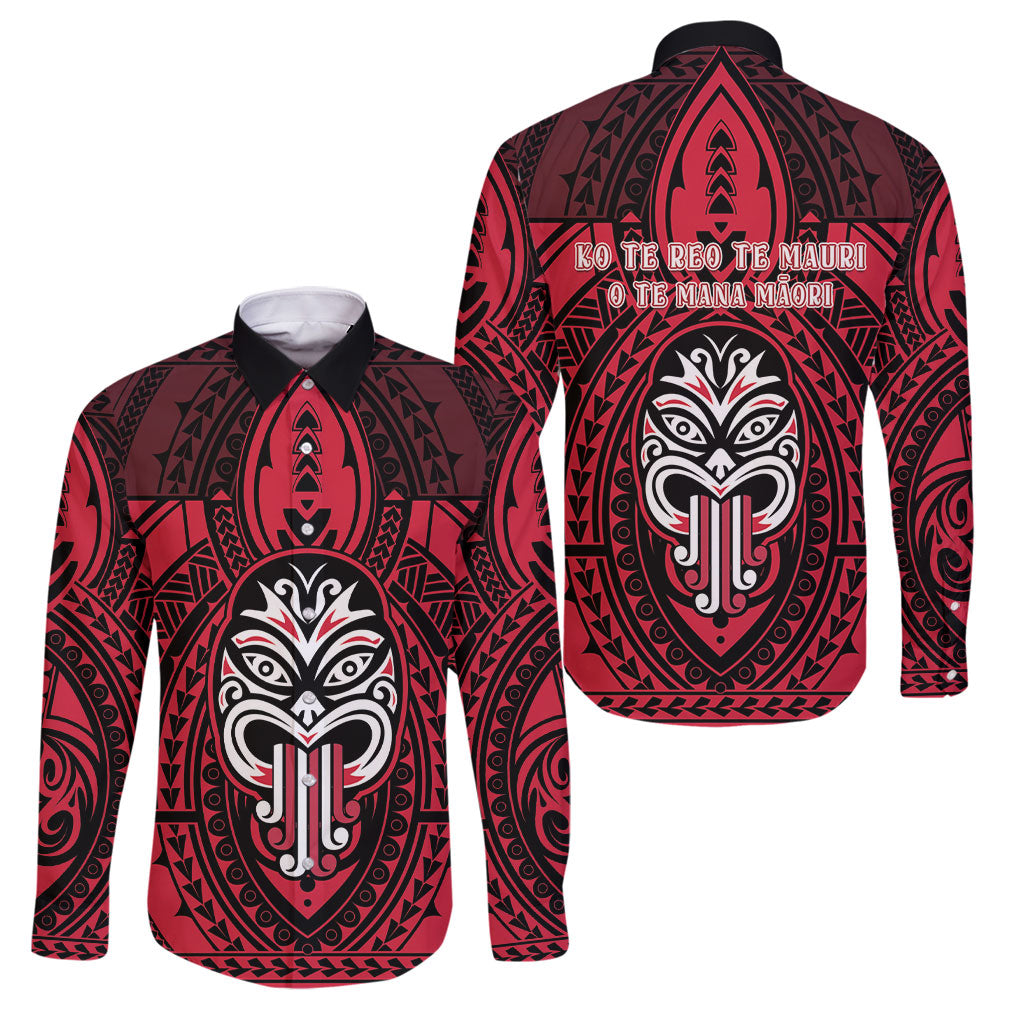 New Zealand Maori Language Week Family Matching Long Sleeve Bodycon Dress and Hawaiian Shirt Te Wiki O Te Reo Maori Hei Tiki LT22 Dad's Shirt - Long Sleeve Red - Polynesian Pride