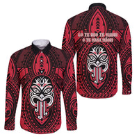 New Zealand Maori Language Week Family Matching Long Sleeve Bodycon Dress and Hawaiian Shirt Te Wiki O Te Reo Maori Hei Tiki LT22 Dad's Shirt - Long Sleeve Red - Polynesian Pride