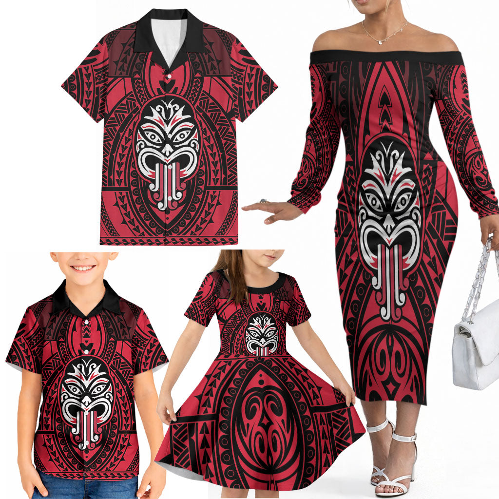 New Zealand Maori Language Week Family Matching Off The Shoulder Long Sleeve Dress and Hawaiian Shirt Te Wiki O Te Reo Maori Hei Tiki LT22 - Polynesian Pride