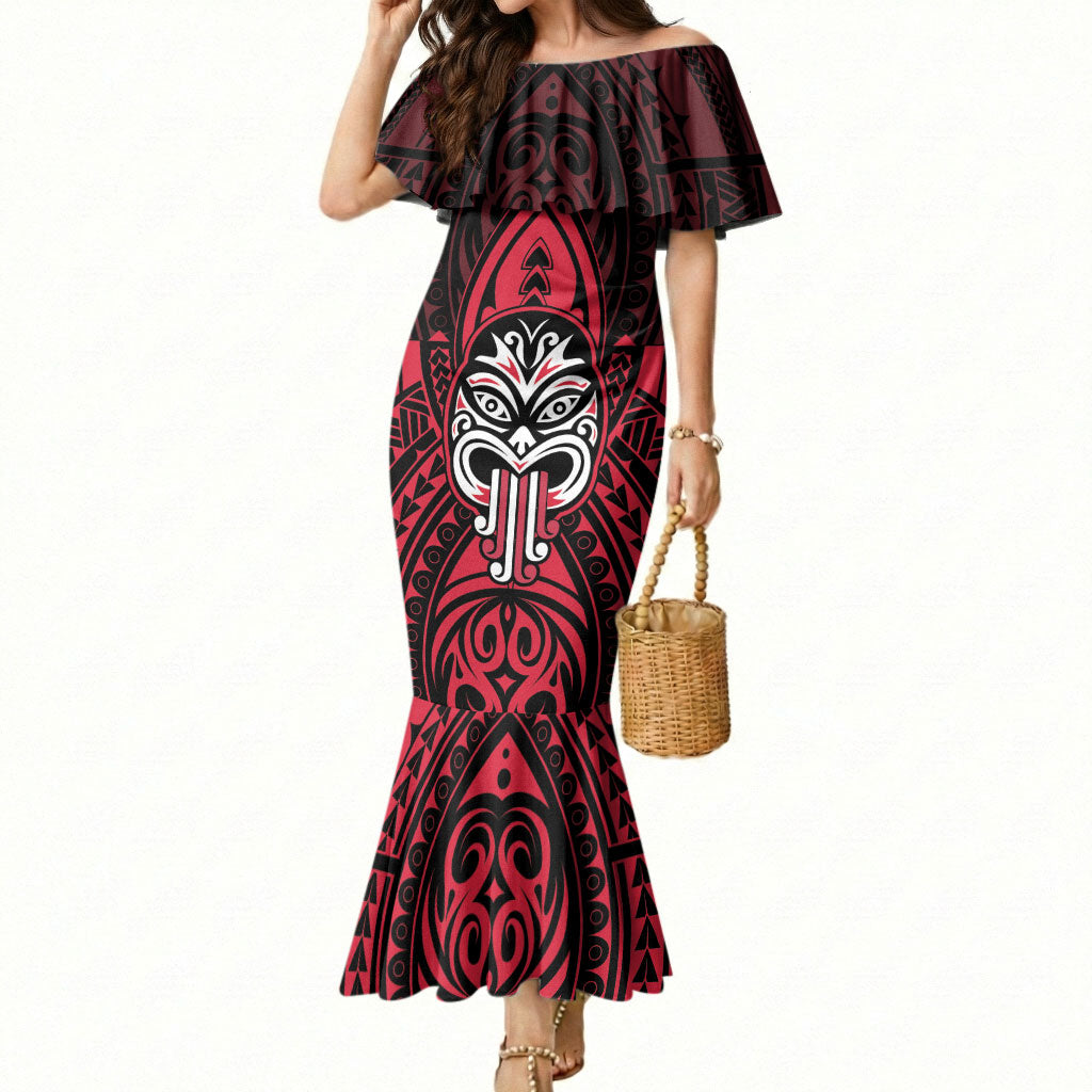 New Zealand Maori Language Week Mermaid Dress Te Wiki O Te Reo Maori Hei Tiki LT22 Women Red - Polynesian Pride