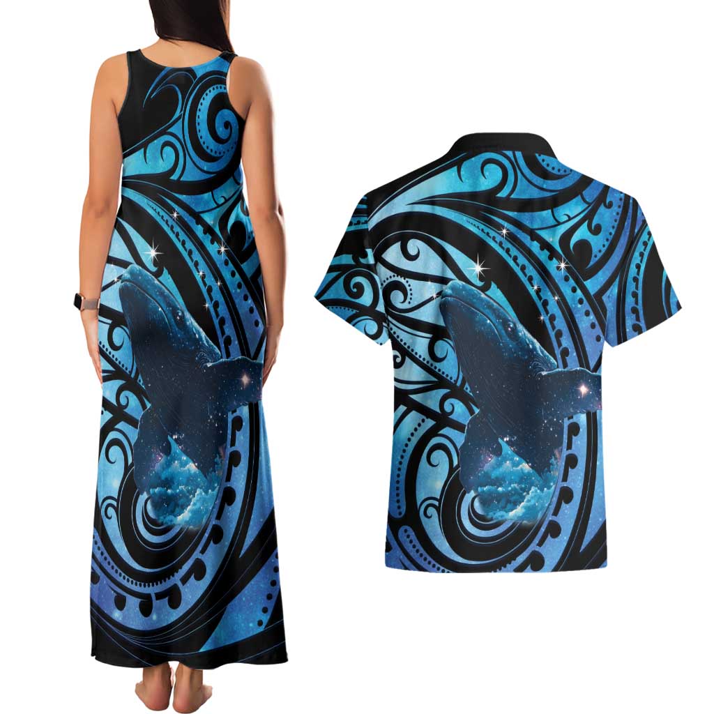 New Zealand Matariki Couples Matching Tank Maxi Dress and Hawaiian Shirt Maori Humpback Whale Galaxy