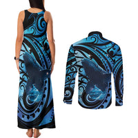 New Zealand Matariki Couples Matching Tank Maxi Dress and Long Sleeve Button Shirt Maori Humpback Whale Galaxy