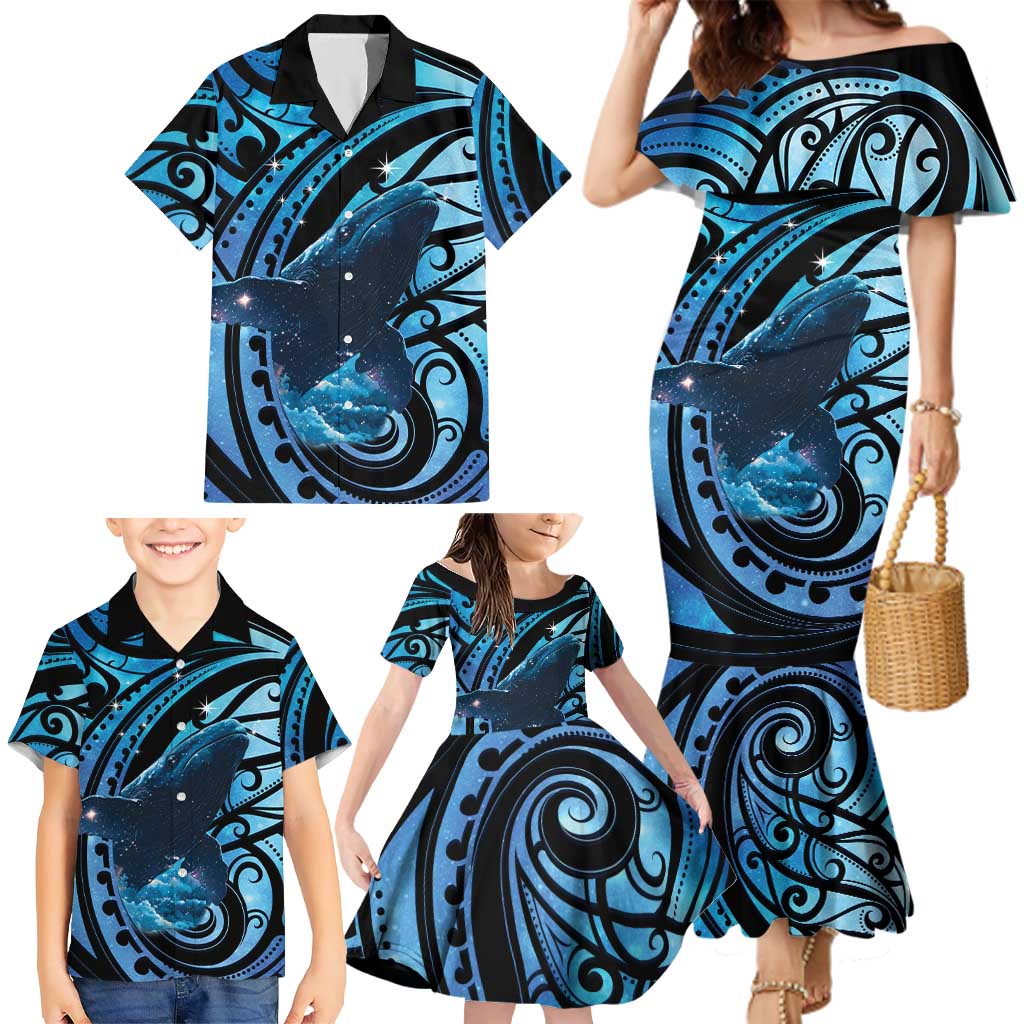 New Zealand Matariki Family Matching Mermaid Dress and Hawaiian Shirt Maori Humpback Whale Galaxy LT22 - Polynesian Pride