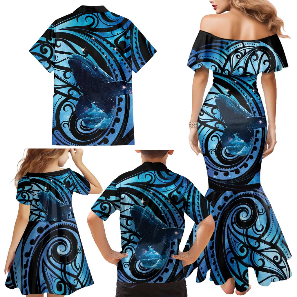 New Zealand Matariki Family Matching Mermaid Dress and Hawaiian Shirt Maori Humpback Whale Galaxy LT22 - Polynesian Pride