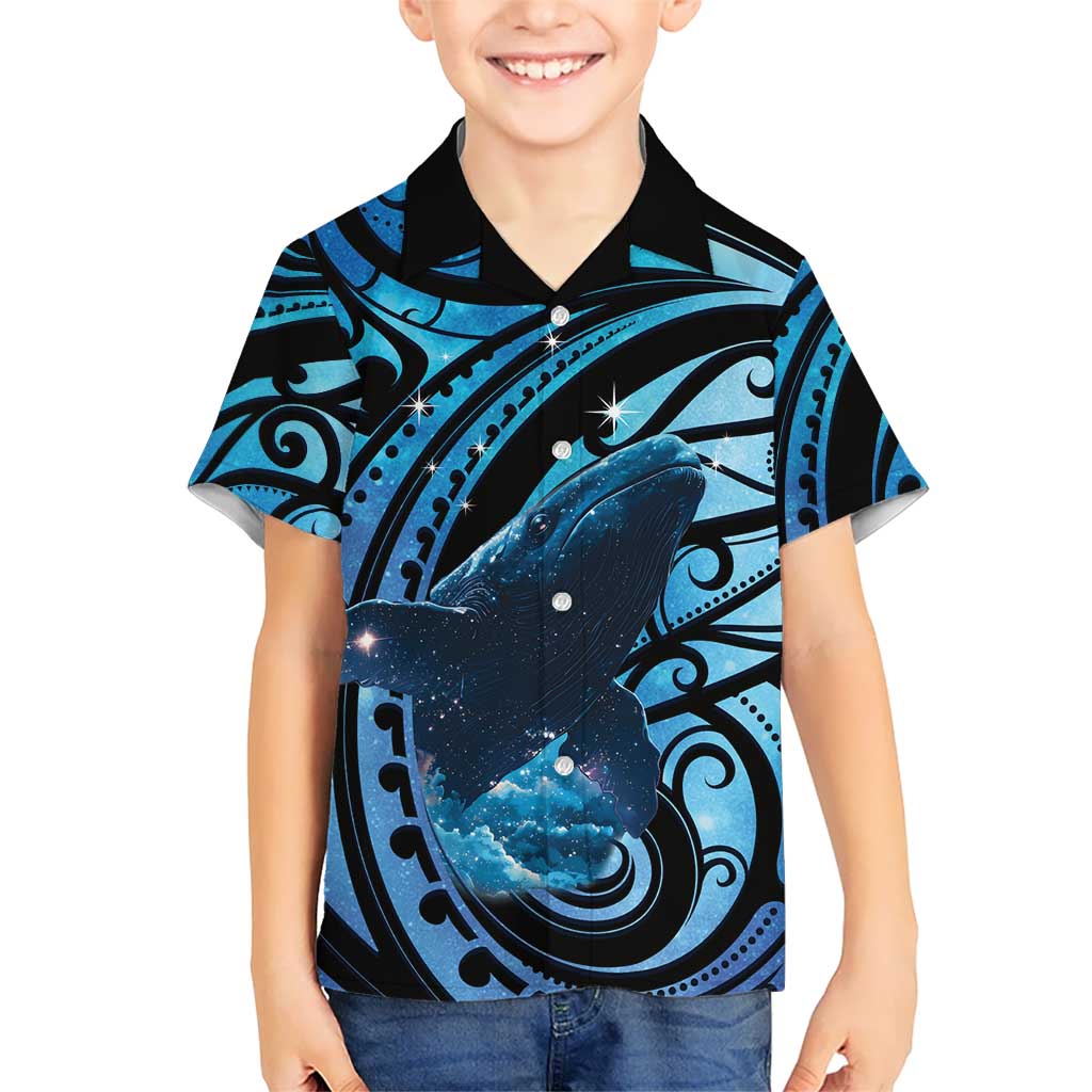 New Zealand Matariki Family Matching Mermaid Dress and Hawaiian Shirt Maori Humpback Whale Galaxy LT22 Son's Shirt Blue - Polynesian Pride