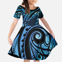 New Zealand Matariki Family Matching Short Sleeve Bodycon Dress and Hawaiian Shirt Maori Humpback Whale Galaxy LT22 Daughter's Dress Blue - Polynesian Pride