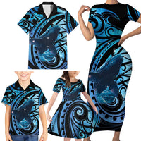 New Zealand Matariki Family Matching Short Sleeve Bodycon Dress and Hawaiian Shirt Maori Humpback Whale Galaxy LT22 - Polynesian Pride