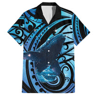 New Zealand Matariki Family Matching Short Sleeve Bodycon Dress and Hawaiian Shirt Maori Humpback Whale Galaxy LT22 Dad's Shirt - Short Sleeve Blue - Polynesian Pride