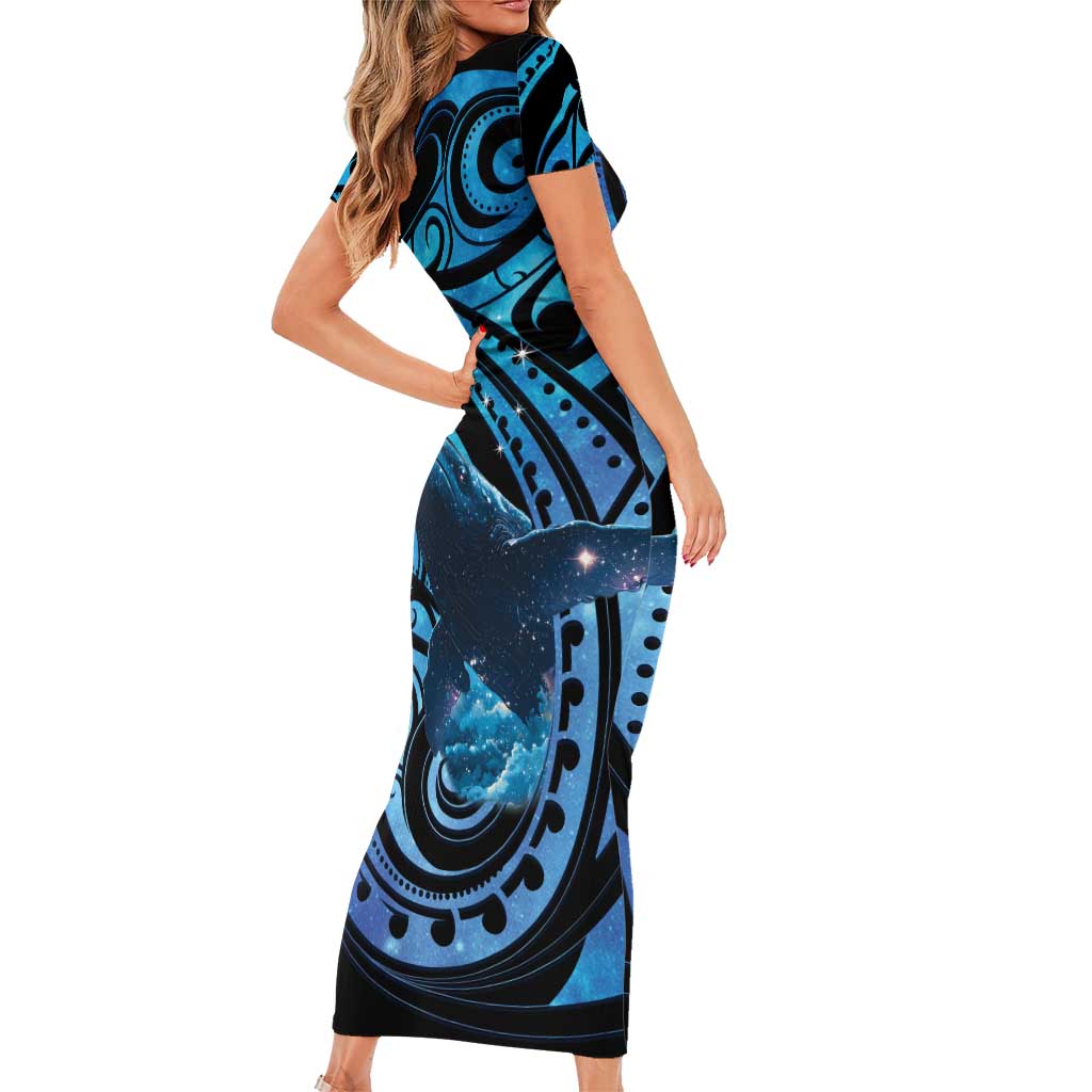 New Zealand Matariki Family Matching Short Sleeve Bodycon Dress and Hawaiian Shirt Maori Humpback Whale Galaxy LT22 - Polynesian Pride