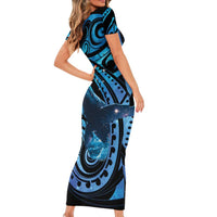 New Zealand Matariki Family Matching Short Sleeve Bodycon Dress and Hawaiian Shirt Maori Humpback Whale Galaxy LT22 - Polynesian Pride
