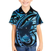 New Zealand Matariki Family Matching Short Sleeve Bodycon Dress and Hawaiian Shirt Maori Humpback Whale Galaxy LT22 Son's Shirt Blue - Polynesian Pride