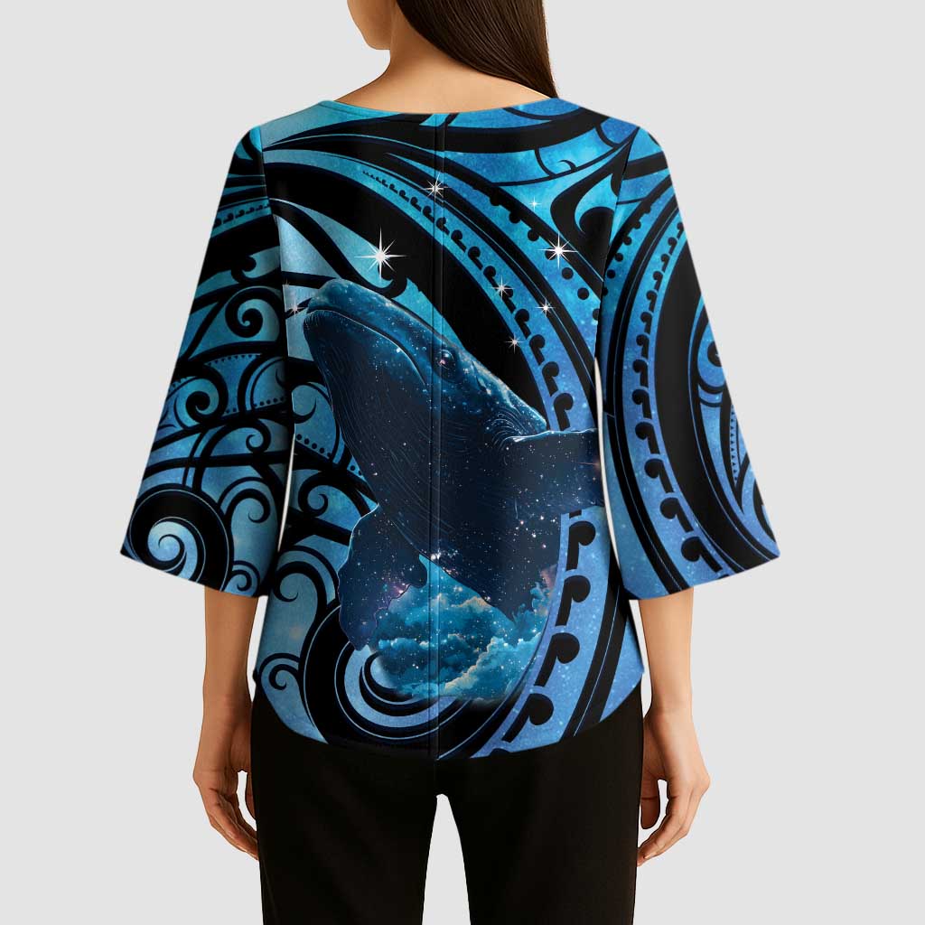 New Zealand Matariki Kimono Sleeve Blouse Maori Humpback Whale Galaxy