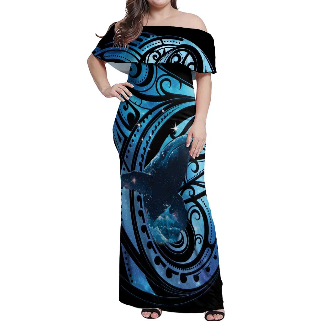 New Zealand Matariki Off Shoulder Maxi Dress Maori Humpback Whale Galaxy