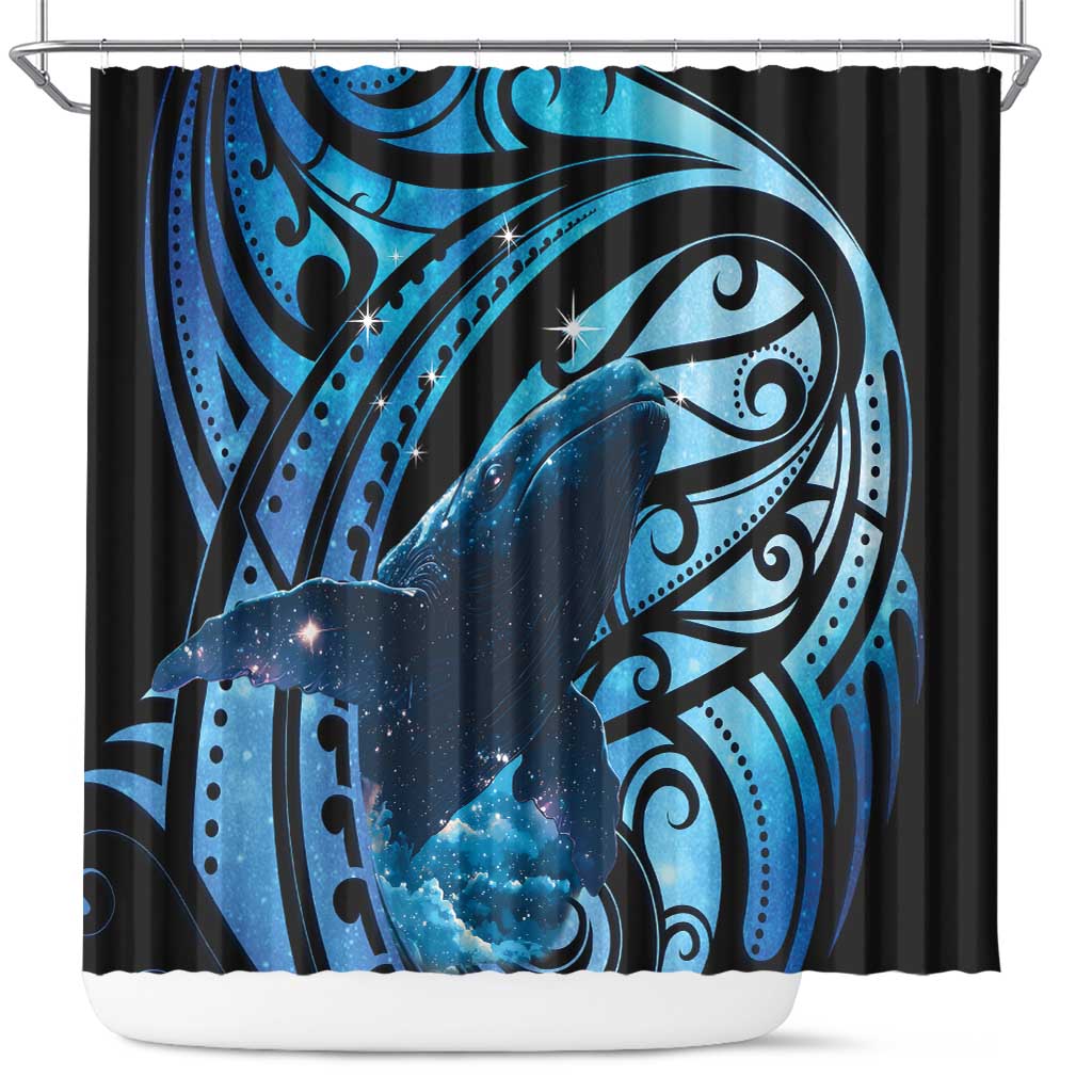 New Zealand Matariki Shower Curtain Maori Humpback Whale Galaxy LT22 Blue - Polynesian Pride