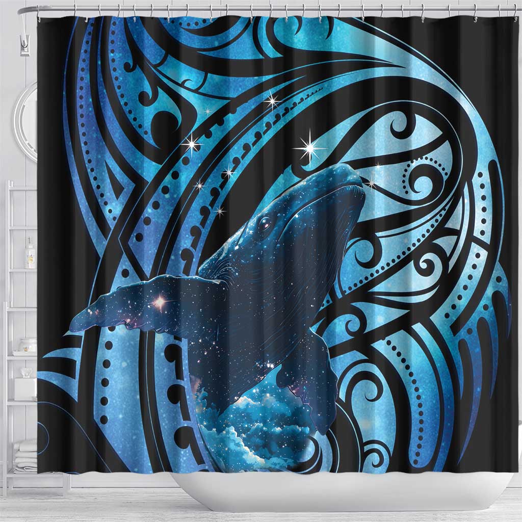 New Zealand Matariki Shower Curtain Maori Humpback Whale Galaxy LT22 - Polynesian Pride