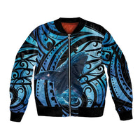 New Zealand Matariki Sleeve Zip Bomber Jacket Maori Humpback Whale Galaxy LT22 Unisex Blue - Polynesian Pride