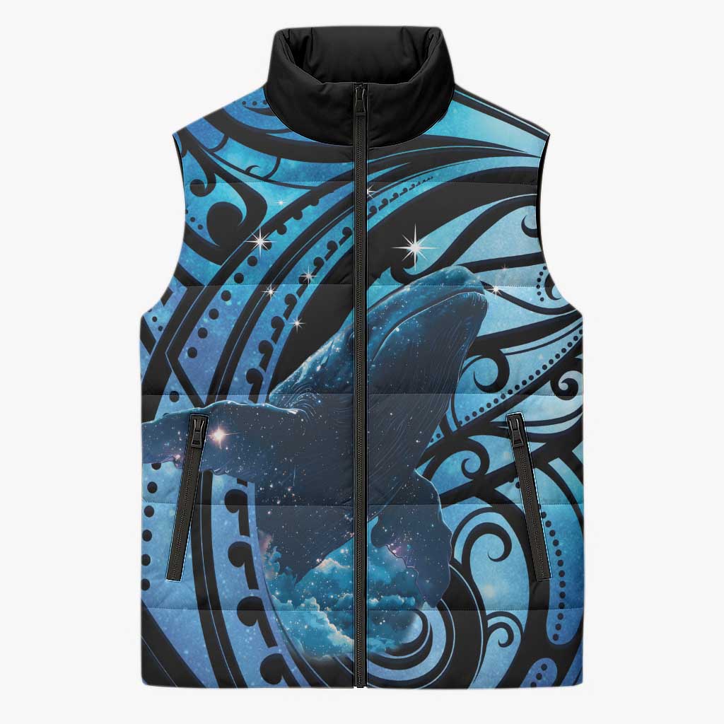 New Zealand Matariki Sleeveless Puffer Jacket Maori Humpback Whale Galaxy LT22 Unisex Blue - Polynesian Pride