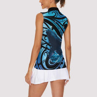 New Zealand Matariki Women Sleeveless Polo Shirt Maori Humpback Whale Galaxy
