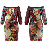 Personalised Papua New Guinea Pidgin Language Week Couples Matching Off The Shoulder Long Sleeve Dress and Hawaiian Shirt Halo Olgeta Tok Pisin Wik Bird Of Paradise Oro Batik LT22 - Polynesian Pride