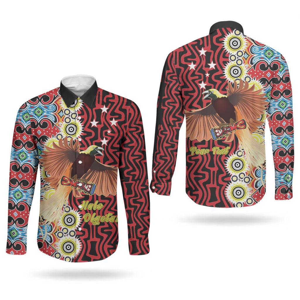 Personalised Papua New Guinea Pidgin Language Week Couples Matching Short Sleeve Bodycon Dress and Long Sleeve Button Shirt Halo Olgeta Tok Pisin Wik Bird Of Paradise Oro Batik LT22 - Polynesian Pride