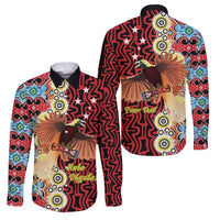 Personalised Papua New Guinea Pidgin Language Week Family Matching Long Sleeve Bodycon Dress and Hawaiian Shirt Halo Olgeta Tok Pisin Wik Bird Of Paradise Oro Batik LT22 Dad's Shirt - Long Sleeve Red - Polynesian Pride