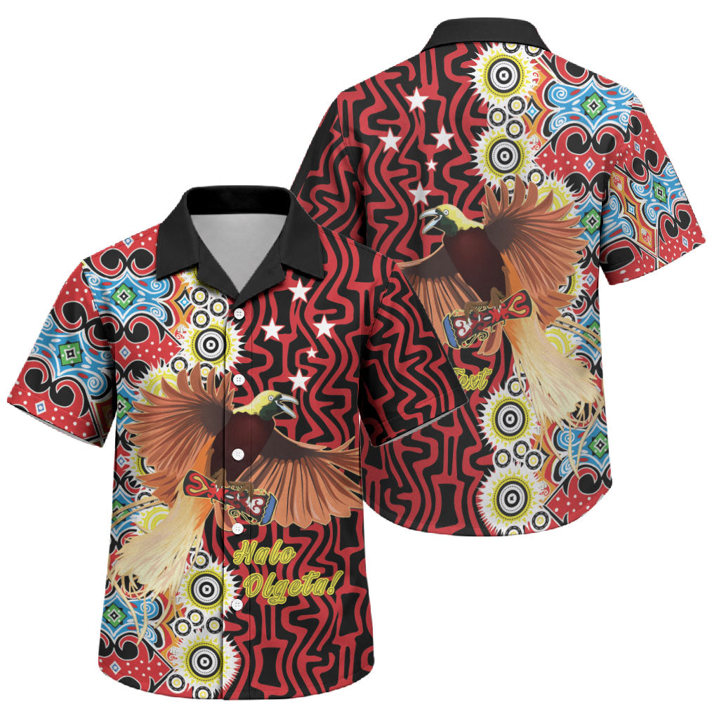 Personalised Papua New Guinea Pidgin Language Week Family Matching Long Sleeve Bodycon Dress and Hawaiian Shirt Halo Olgeta Tok Pisin Wik Bird Of Paradise Oro Batik LT22 Son's Shirt Red - Polynesian Pride