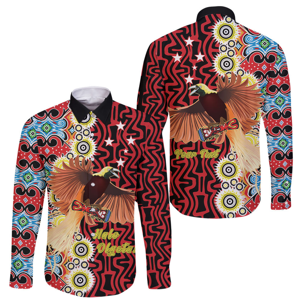 Personalised Papua New Guinea Pidgin Language Week Family Matching Mermaid Dress and Hawaiian Shirt Halo Olgeta Tok Pisin Wik Bird Of Paradise Oro Batik LT22 Dad's Shirt - Long Sleeve Red - Polynesian Pride