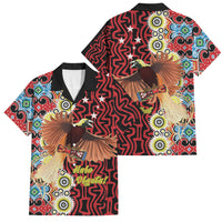 Personalised Papua New Guinea Pidgin Language Week Family Matching Off Shoulder Short Dress and Hawaiian Shirt Halo Olgeta Tok Pisin Wik Bird Of Paradise Oro Batik LT22 Dad's Shirt - Short Sleeve Red - Polynesian Pride